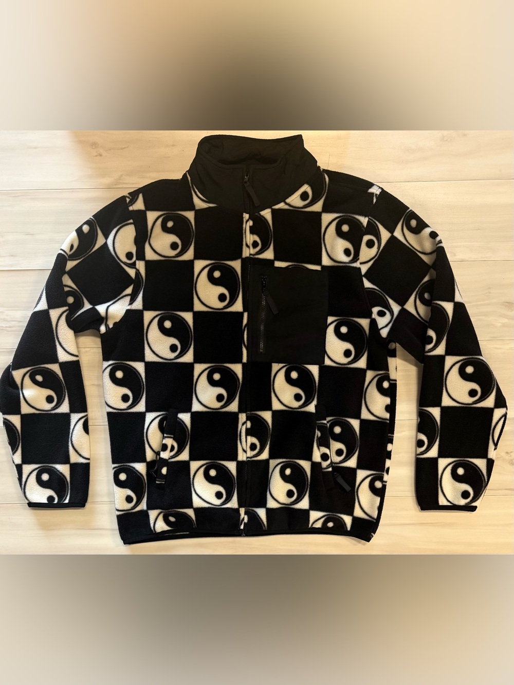 RSQ Men's/unisex Black & White Yin Yang Checker Zip Fleece